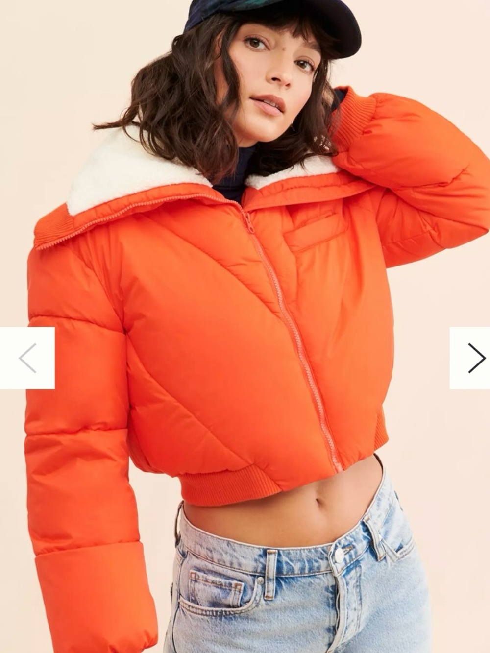 Anthropologie Orange Crop Puffer Jacket with White Sherpa Collar